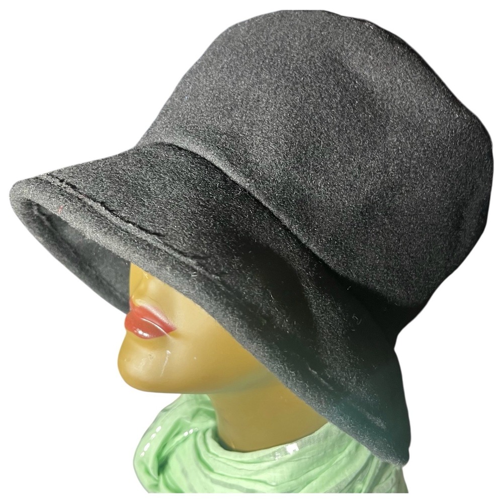 Vtg Black 100% Wool Small/Medium Felt Bucket Fedora Old Money Hat